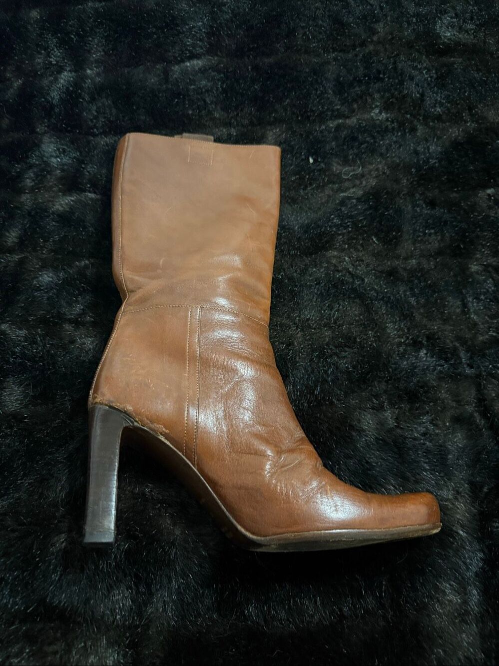 Vintage Miu Miu Cognac Leather Knee high boots 37 7 SINGLE LEFT BOOT